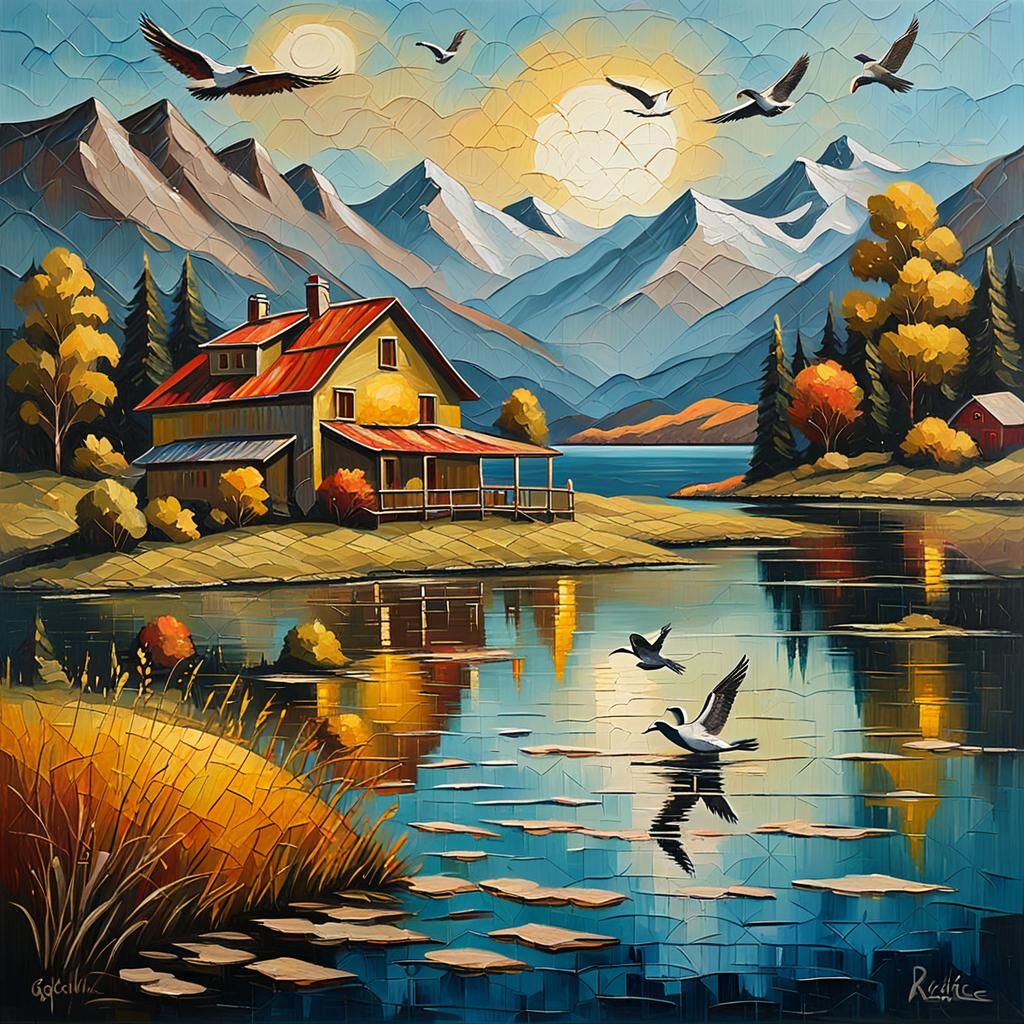 Vibrant Neo-Expressionist Farm House Scene