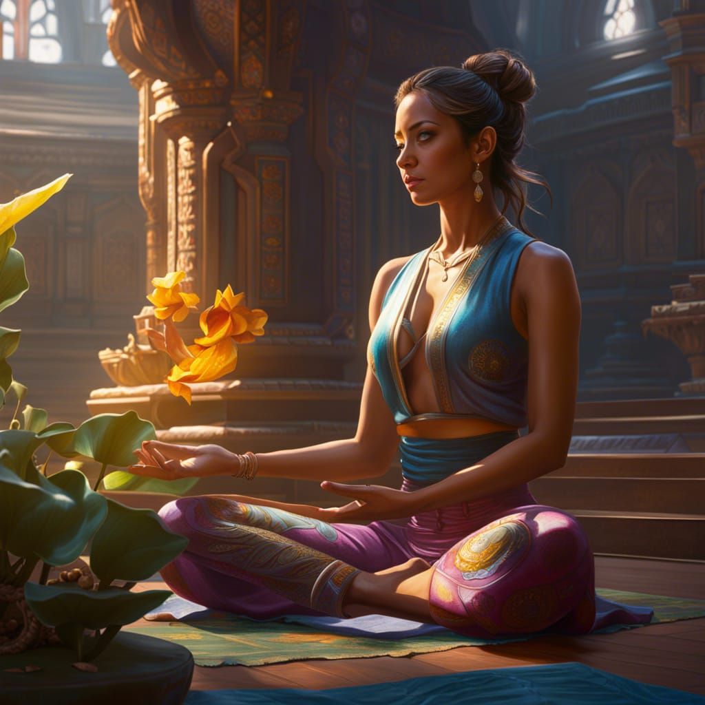 Girl in Lotus Position Oil Painting