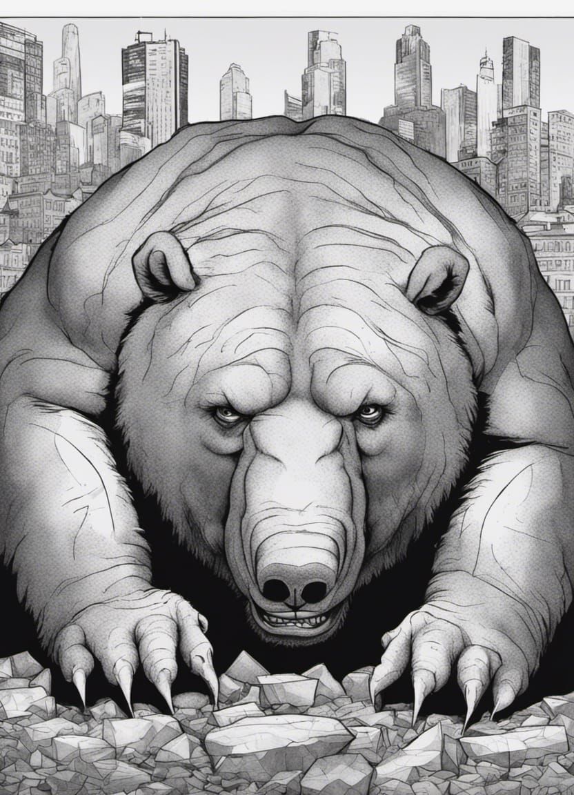 Portrait Obese Bear shopping in a supermarket