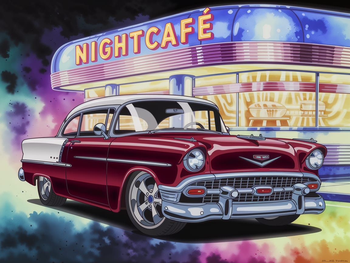 Vintage Chrome Car in 1950s Diner