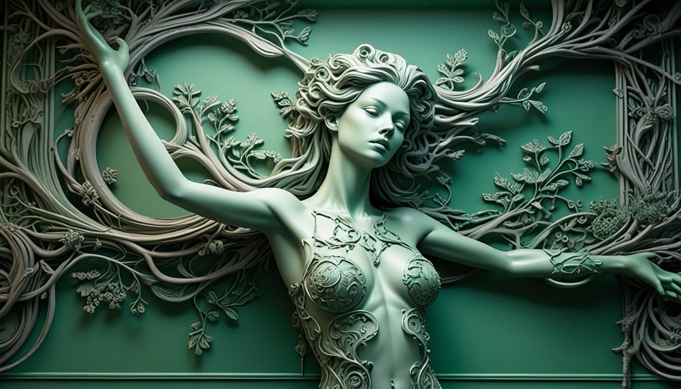 Abstract Woman Emerges from Wall with Light