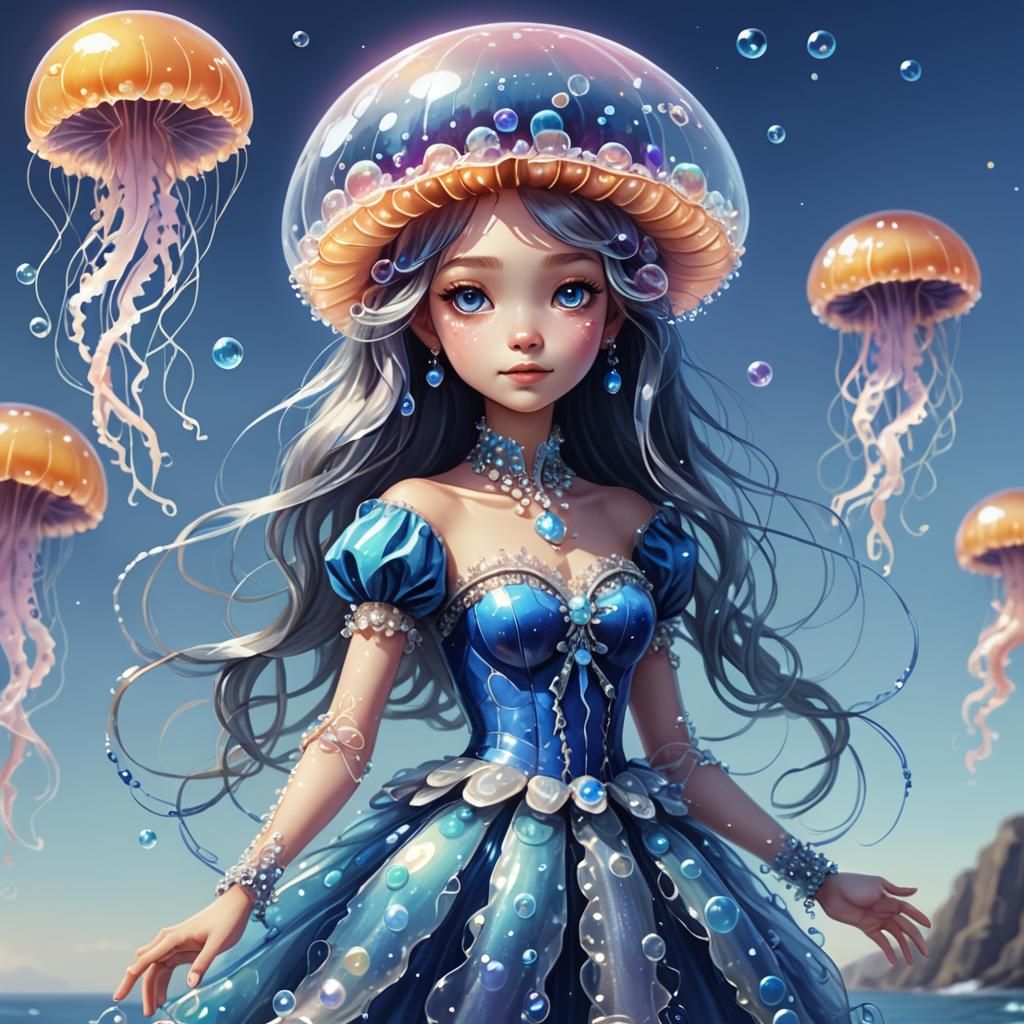 Luminous Jellyfish Princess in Cobalt and Silver