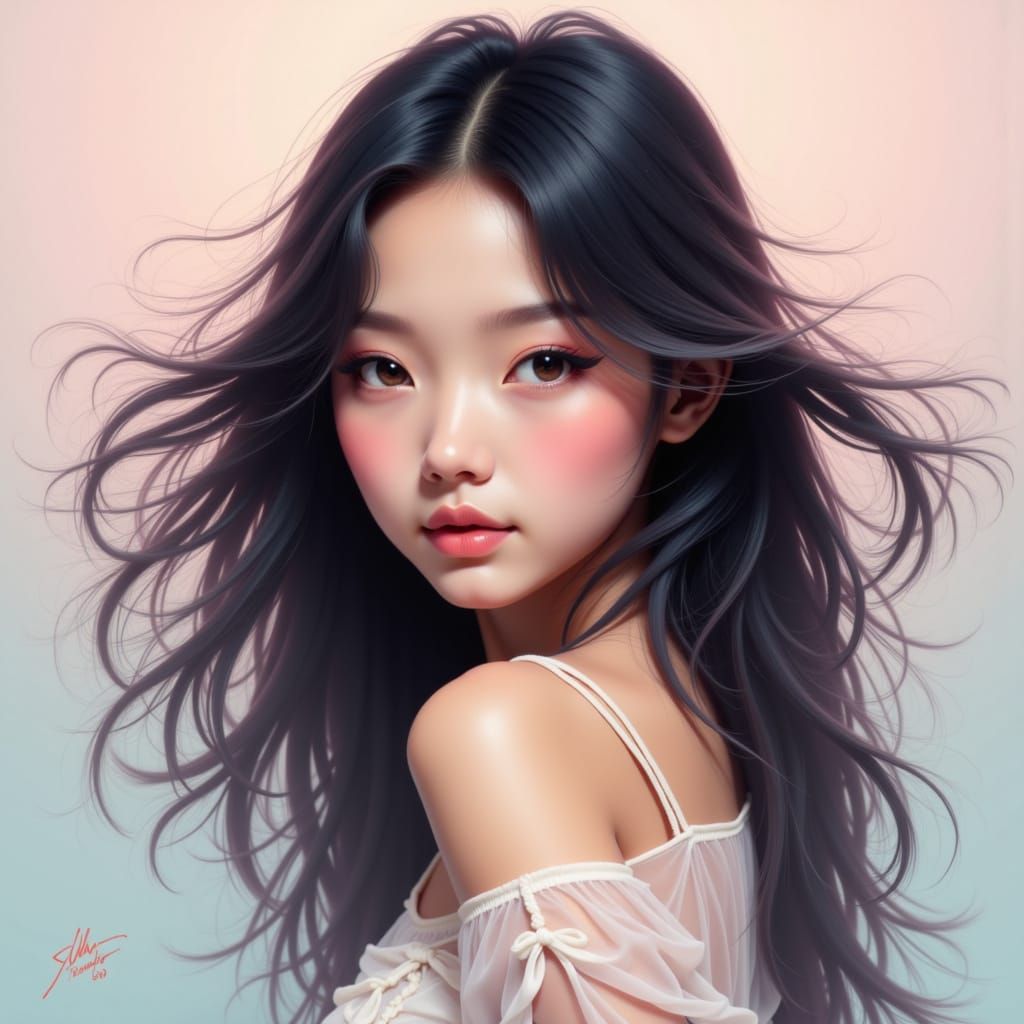 Surreal Portrait of a Young Woman in Pastel