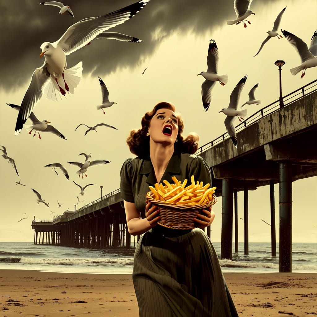 Hitchcock's The Birds Movie Poster: Woman Attacked by Seagul...