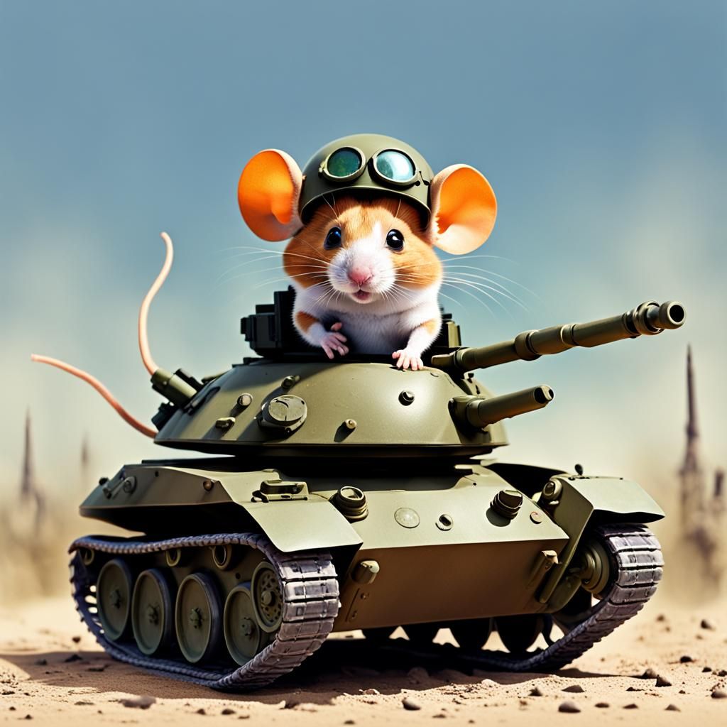 Tiny Mouse Tank Commander in Full Battle Gear
