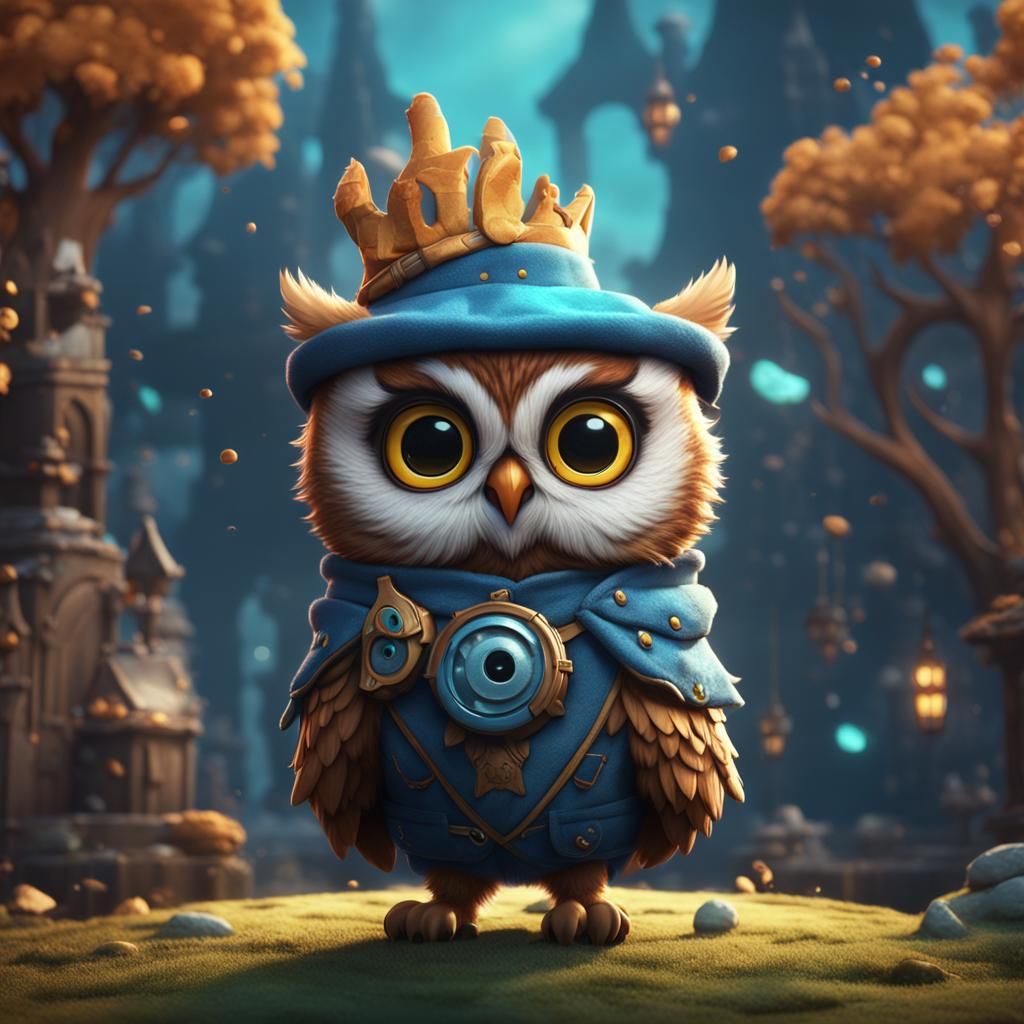 Owl in Cat Costume: Detailed Fantasy Art