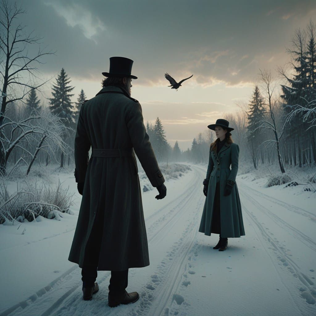 A Victorian Lady's Farewell in a Snowy Expanse