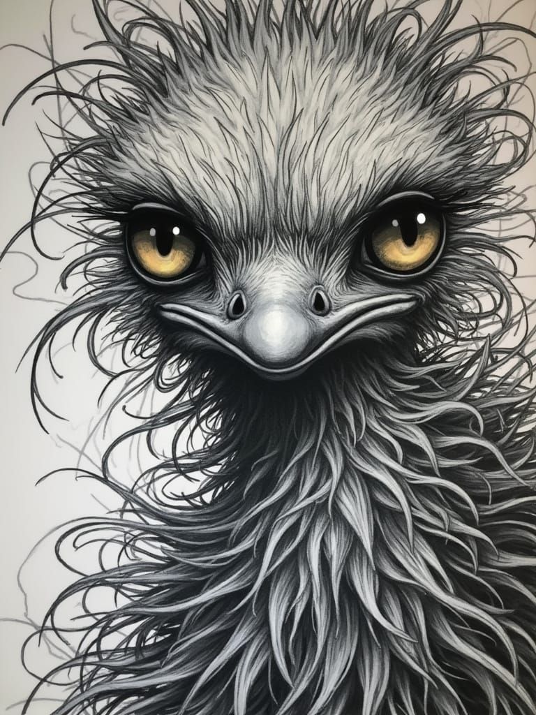 Cartoon Ostrich Portrait in Scribbled Style