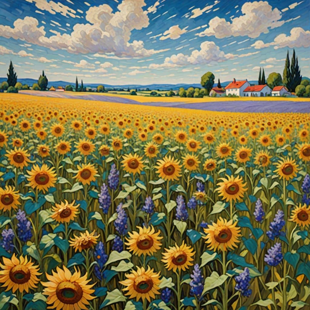 Surreal Sunflower Fields in Dreamy Impressionist Style