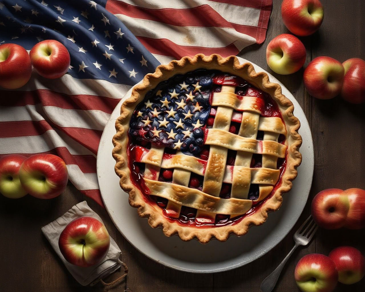Patriotic Apple Pie with American Flag Design
