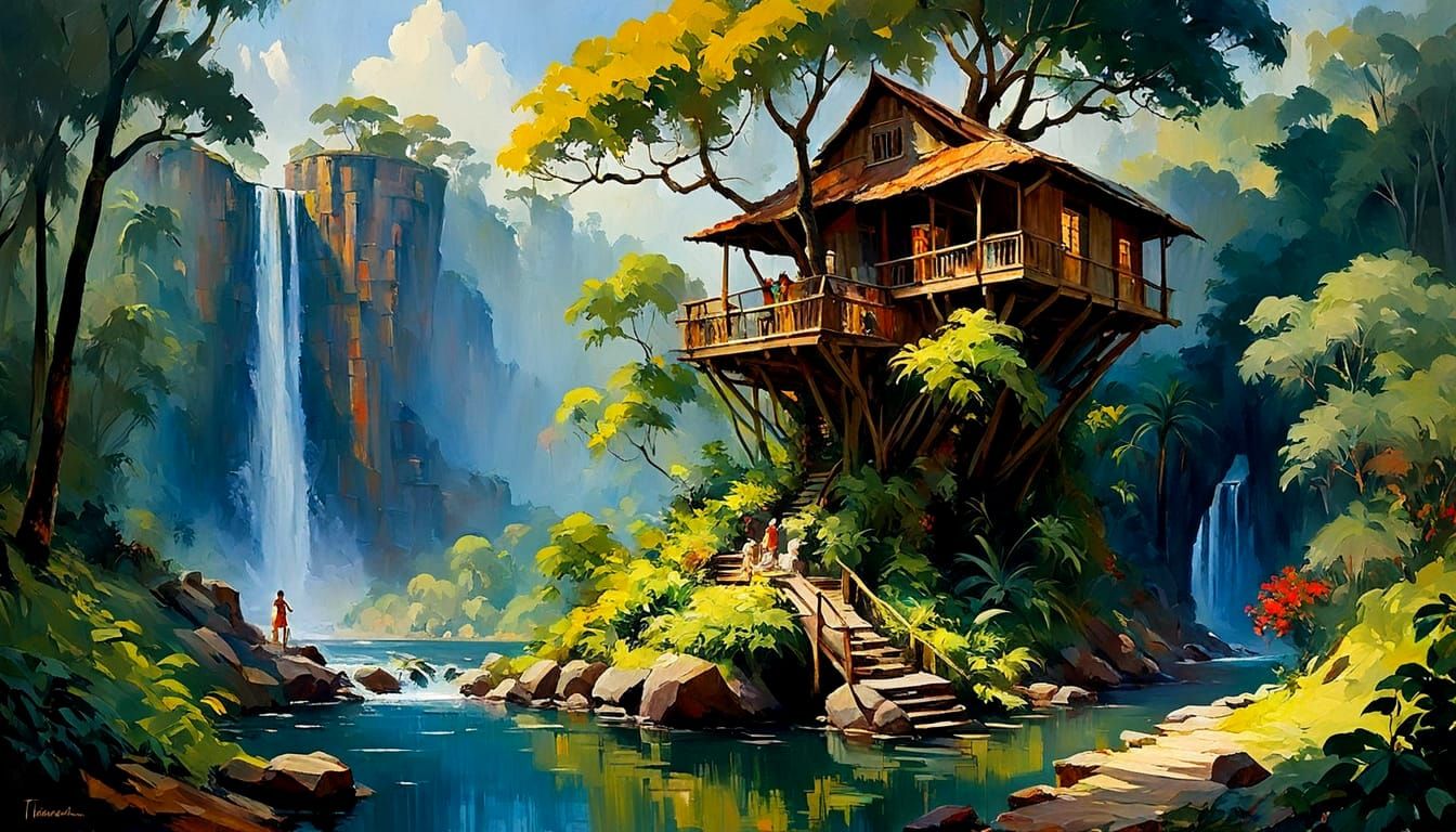 Tarzan's Jungle Oasis in Vibrant Jewel Tones, Inspired by Ex...