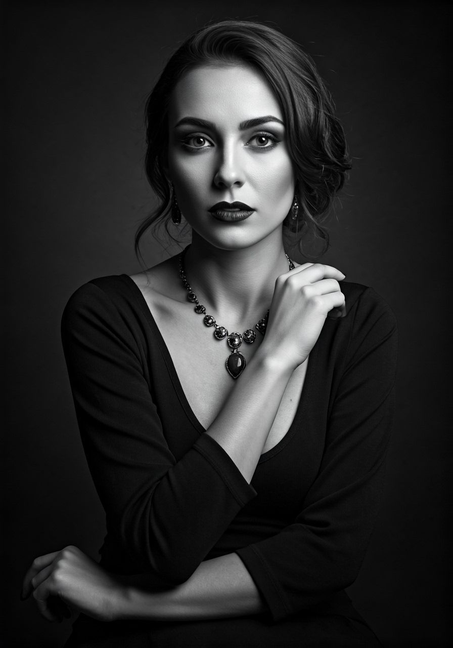 Sophisticated Woman Charcoal Drawing