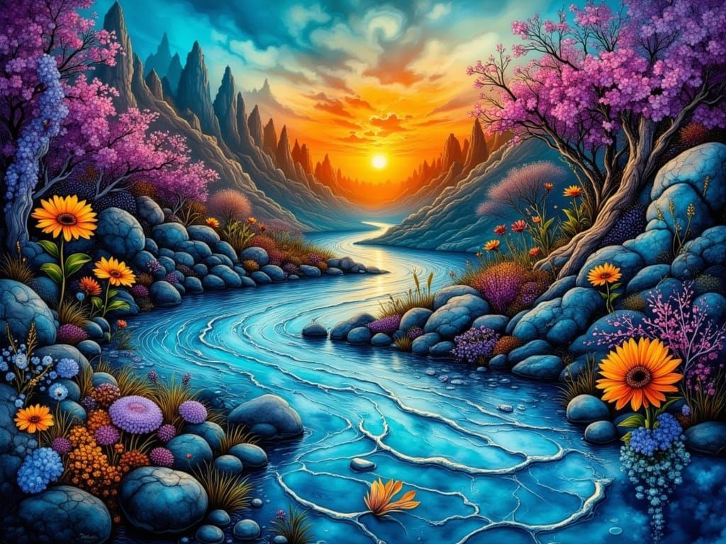 River Flow in Blue Alcohol Ink Glasswork