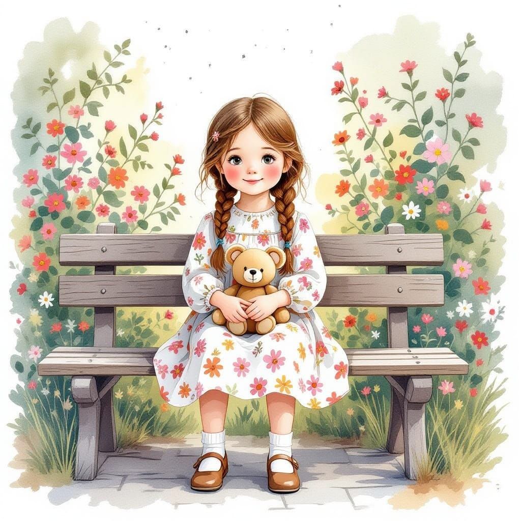Charming Girl in a Whimsical Garden Scene