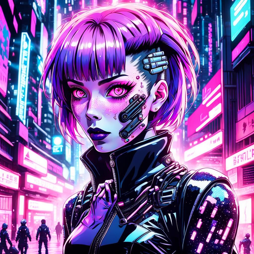 Cyberpunk Cyborg in 90s Anime Style