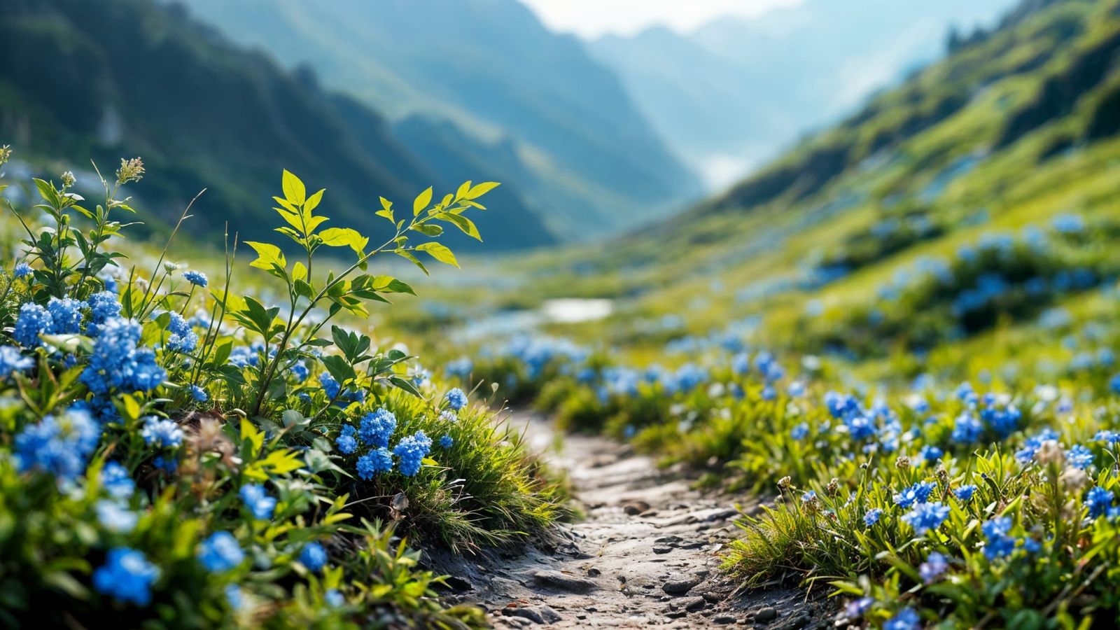 Vibrant Blue Meadow Details in Hyper-Realistic Style