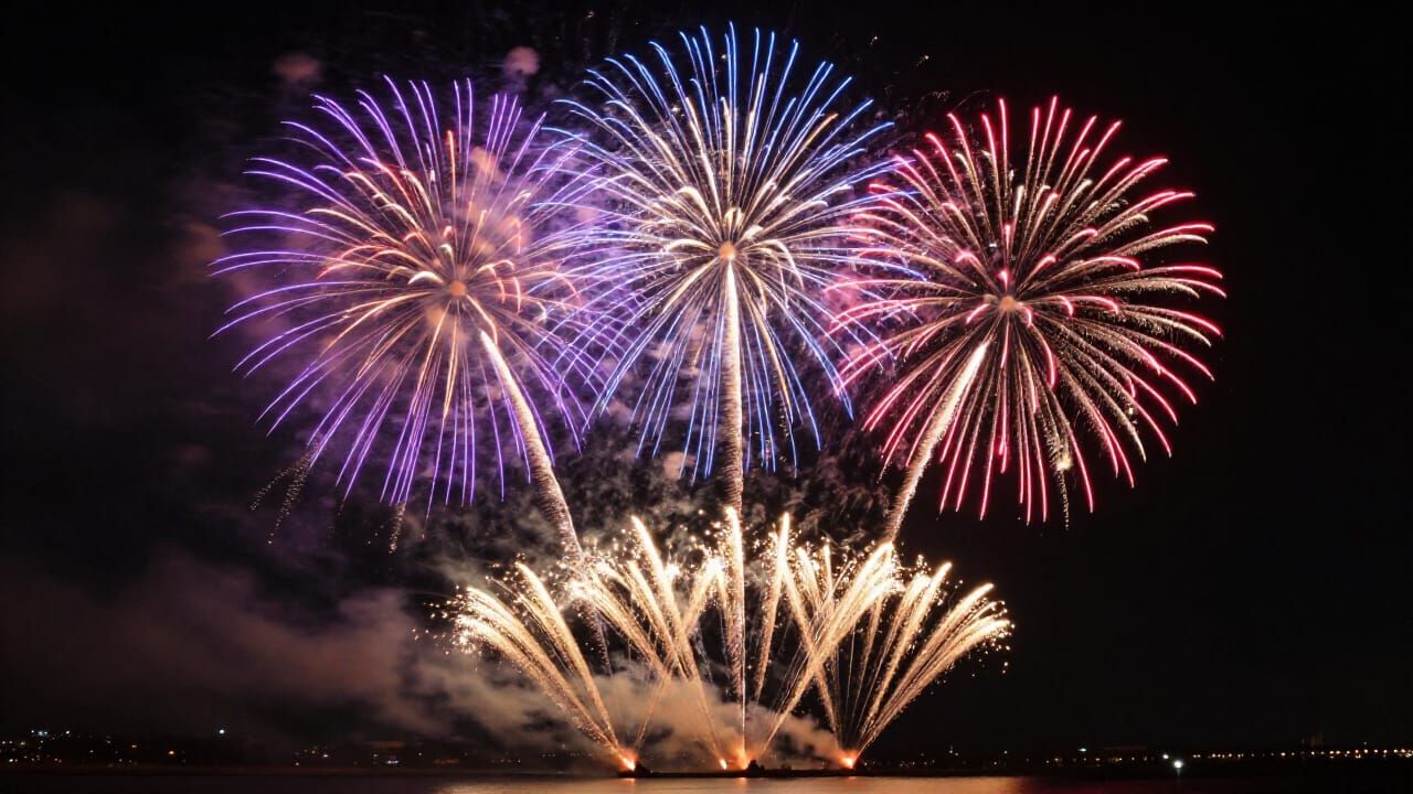 Spectacular Fireworks Explode in Night Sky