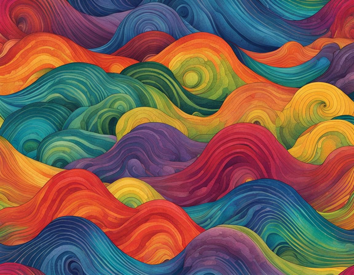 Rainbow Tsunami Waves Seamless Pattern in Watercolor Style