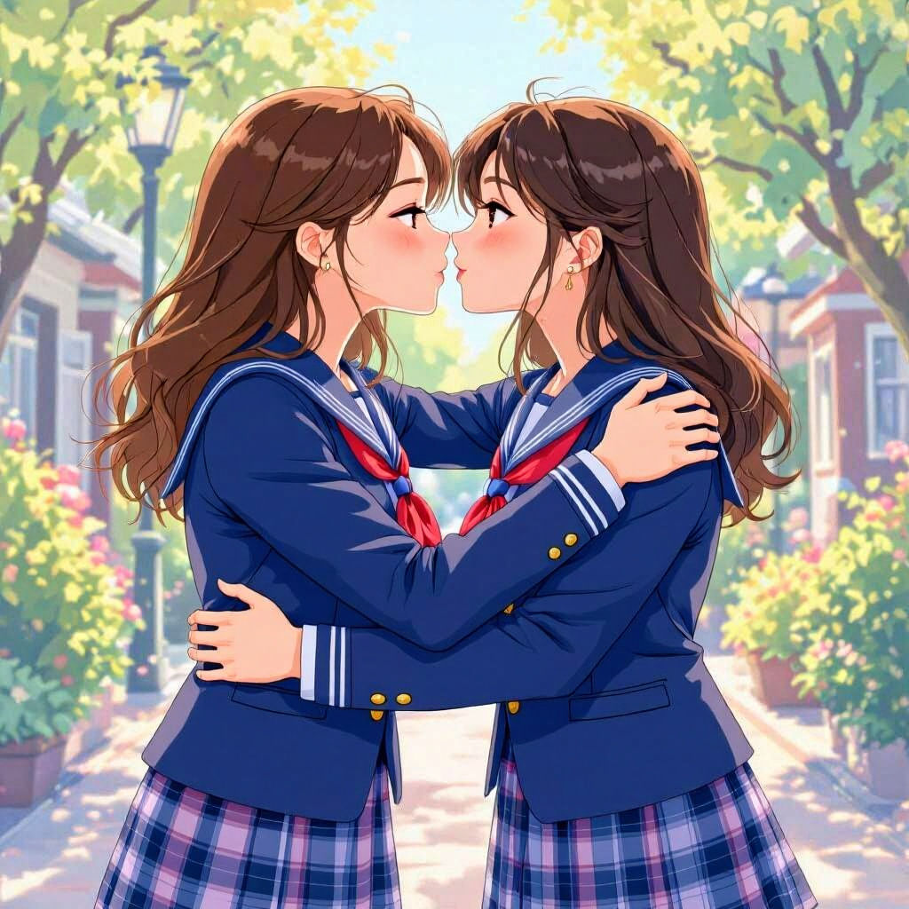 Anime-Inspired Image of Two Girls Kissing