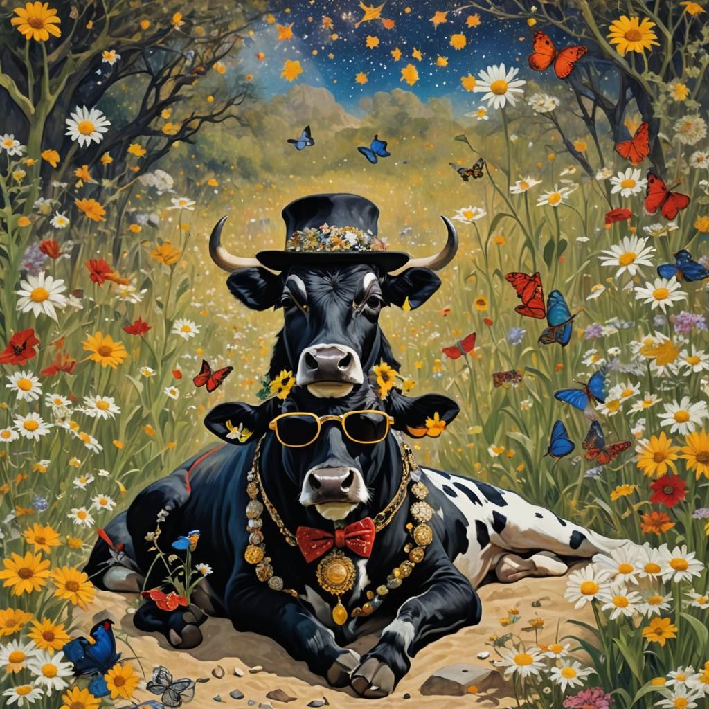 Cow in Daisies: A Hyperrealistic Digital Painting