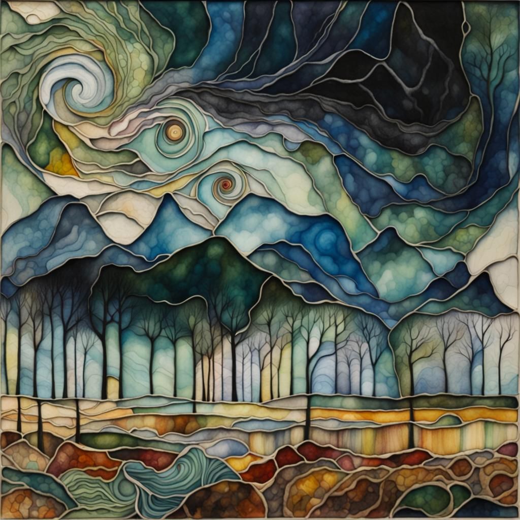 Marbled Watercolour Painting in Art Brut Style