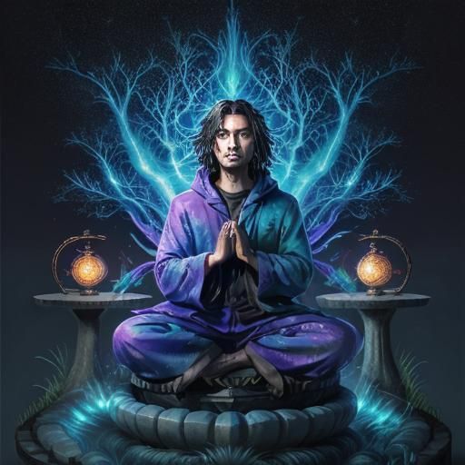 Rainbow Lightbody Meditating Under Bodhi Tree