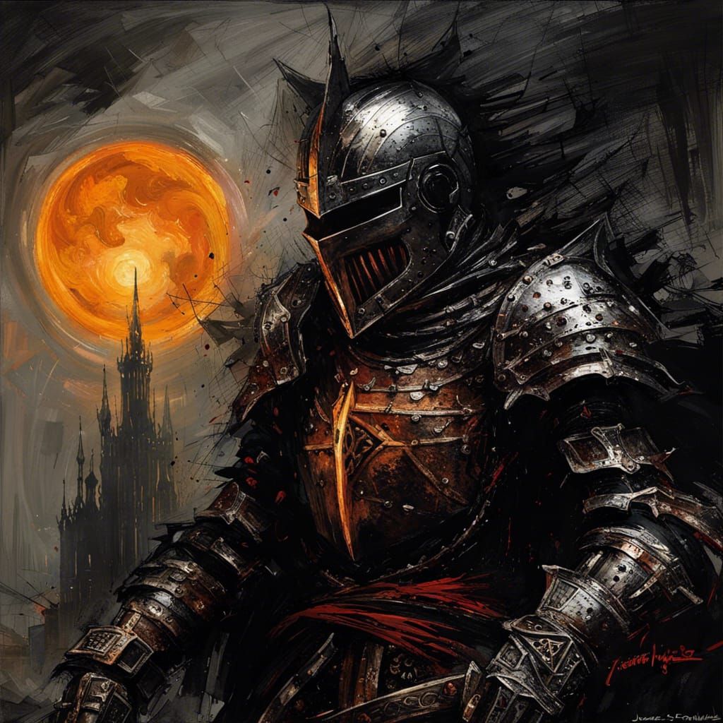 Gothic Knight Under Dark Eclipse, Dark Fantasy Art