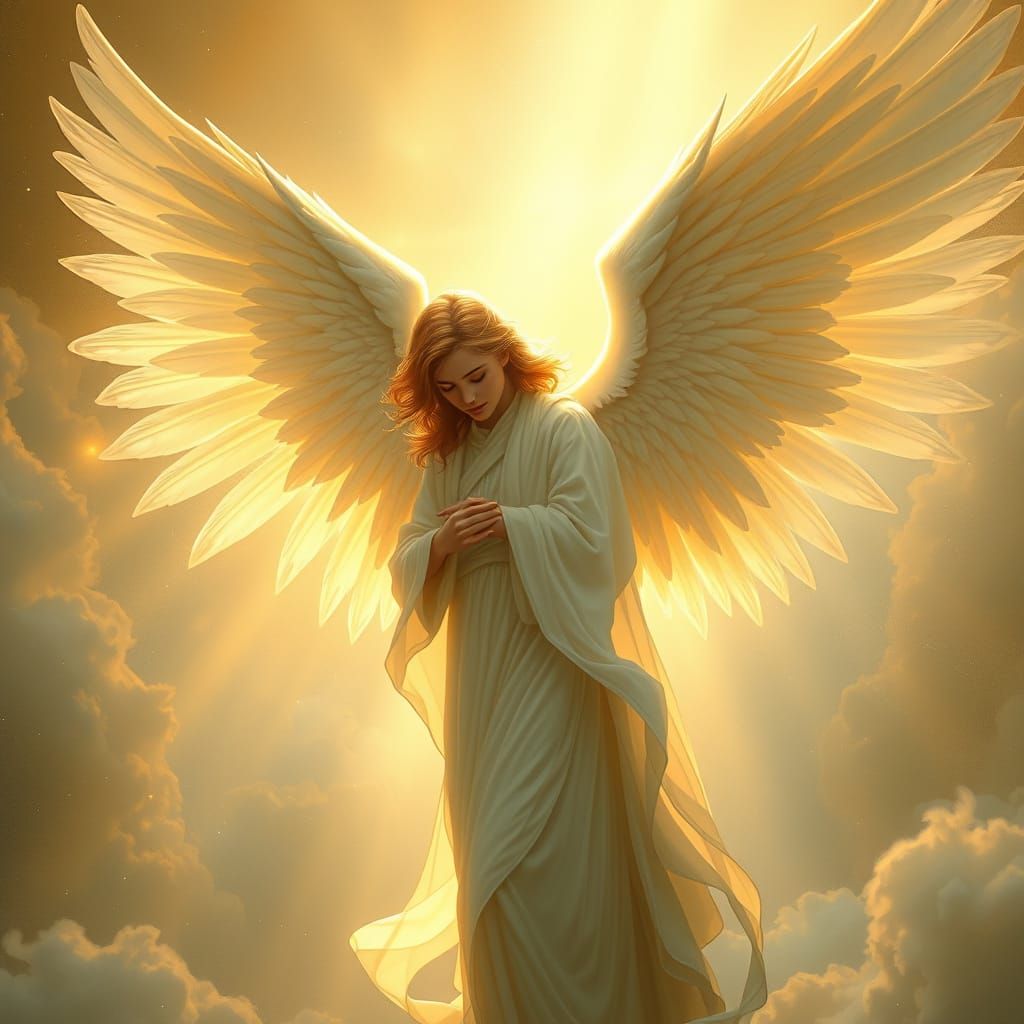 Ethereal Angel Guardian in Art Nouveau Style