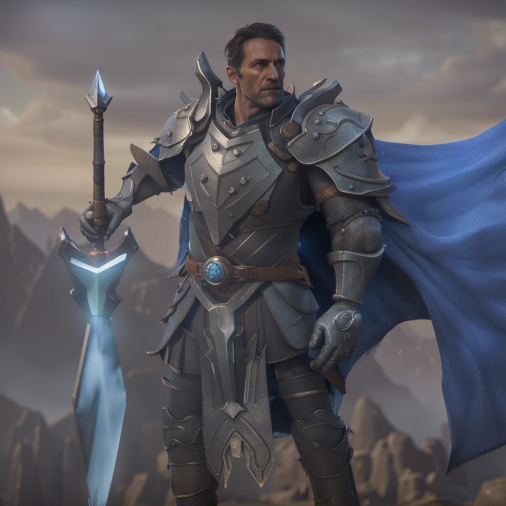 Epic Warrior in Shardplate Armor with Glowing Blade