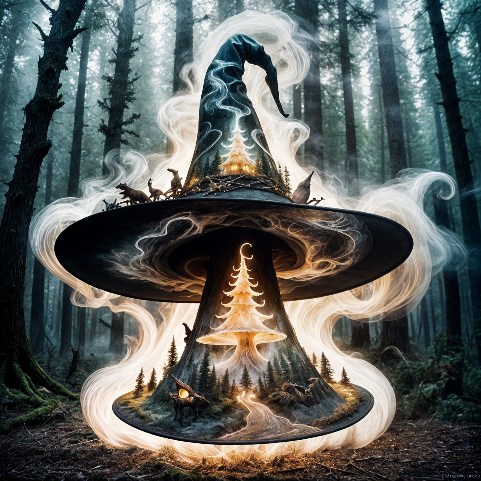 Magical Earth Tone Witch's Hat with Swirling Smoke