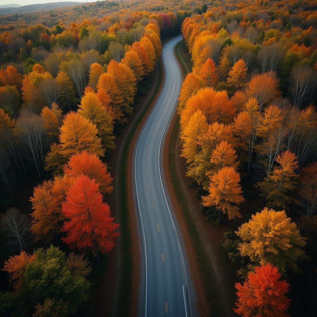 Winding Forest Road in Autumn, Drone Photography