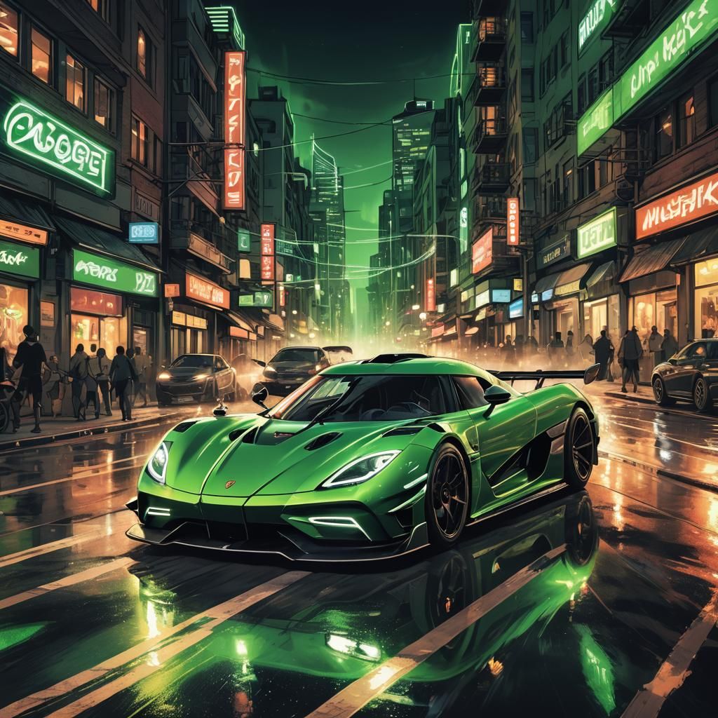 Koenigsegg Jesko Drifting at Night in Comic Style