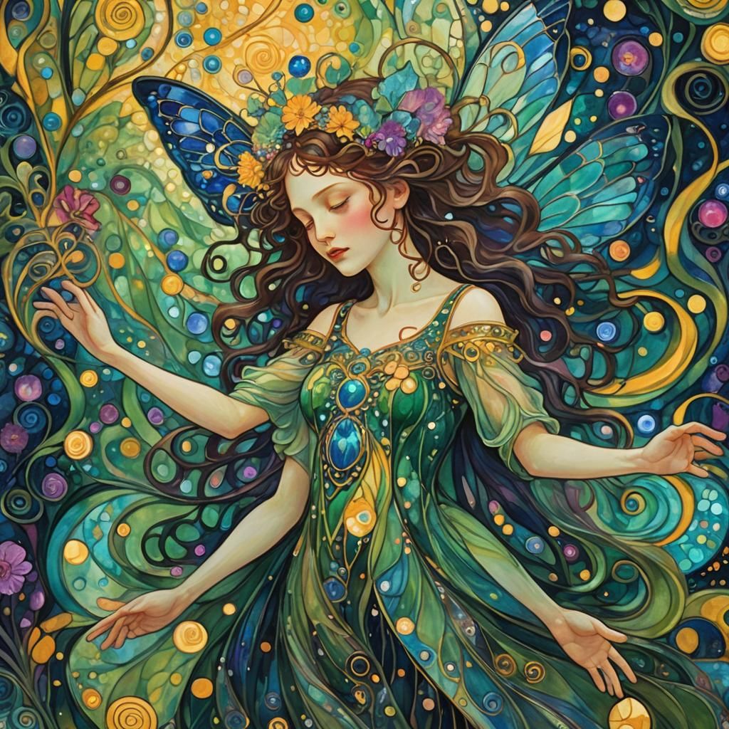 Art Nouveau Fairy Dance with Iridescent Details