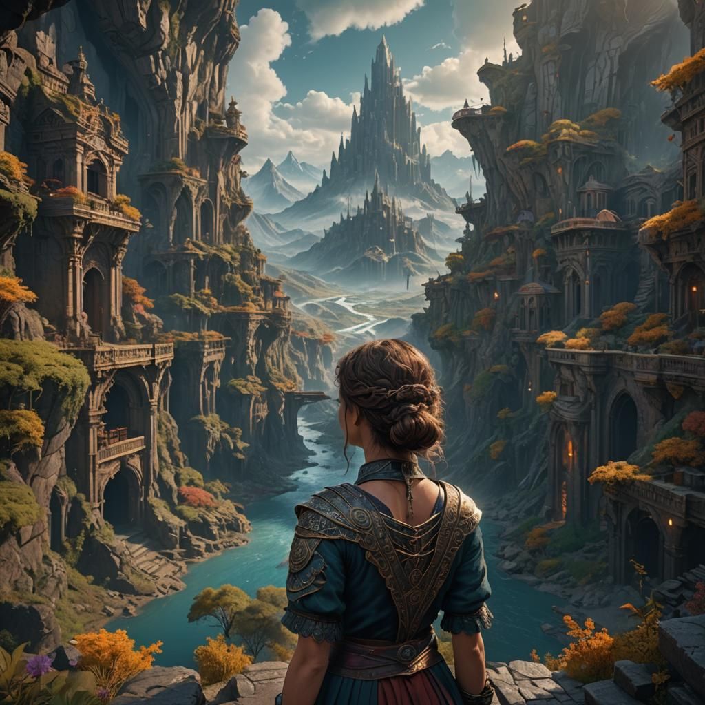 Woman Staring into Distance in Detailed Matte Painting