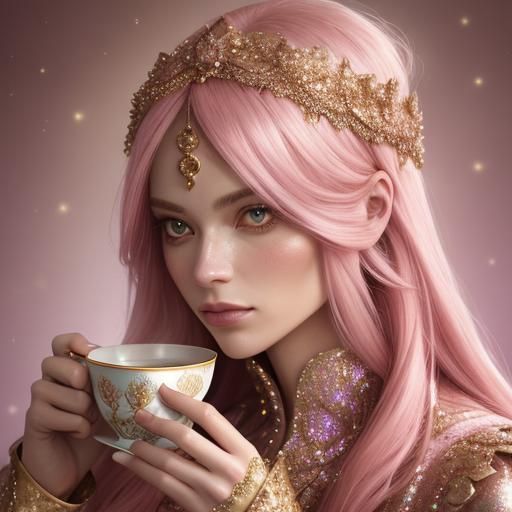 Mystical Tarot Reader in Pink Tones, Digital Portrait