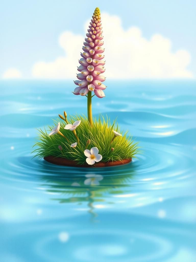 Lupine Flower on Emerald Isle: Whimsical Digital Art