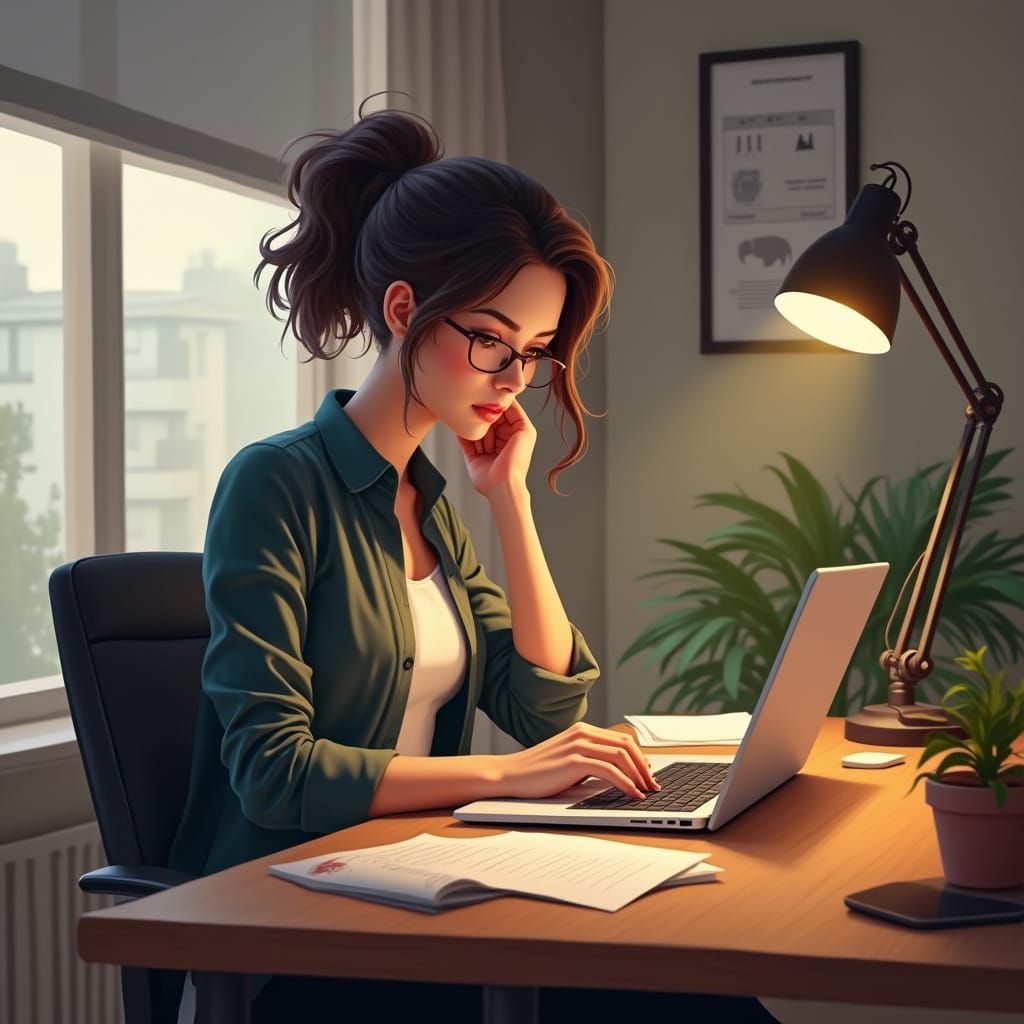 Freelancer at Work in Modern Home Office