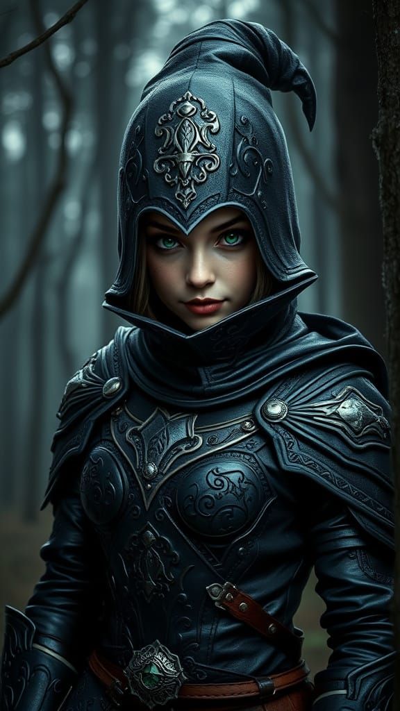 Ethereal Female Gnome Assassin in Dark Fantasy Armor