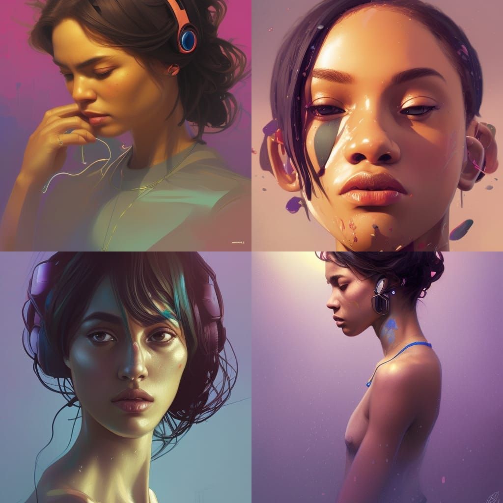 Lofi Hip Hop Girl Portrait in Hyperdetailed Style