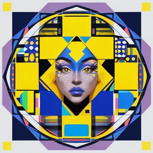 Pop Art Baby Portrait in Geometric Bauhaus Style