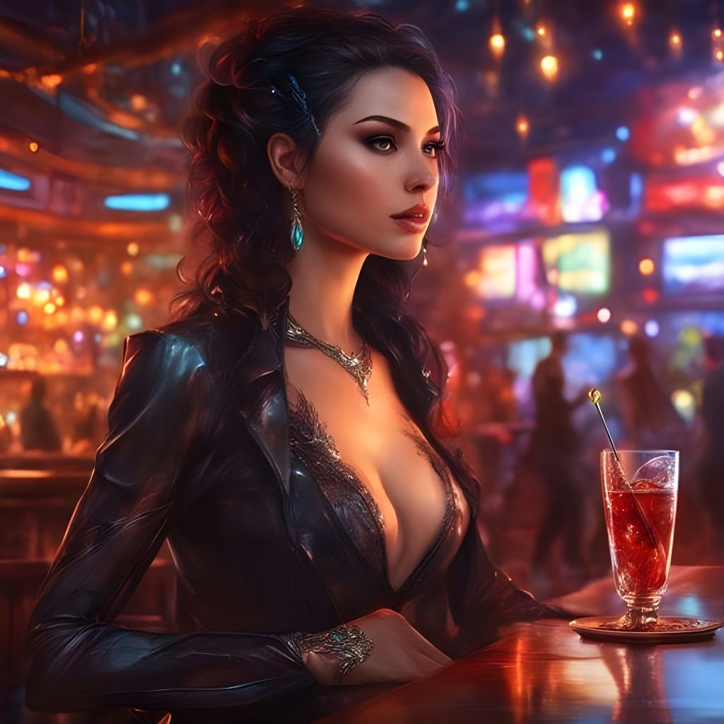 Futuristic Gothic Brazilian Girl in Bioluminescent Bar