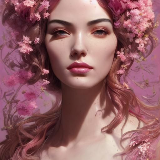 Girl with Pink Flower Hair: Hyperdetailed Portrait