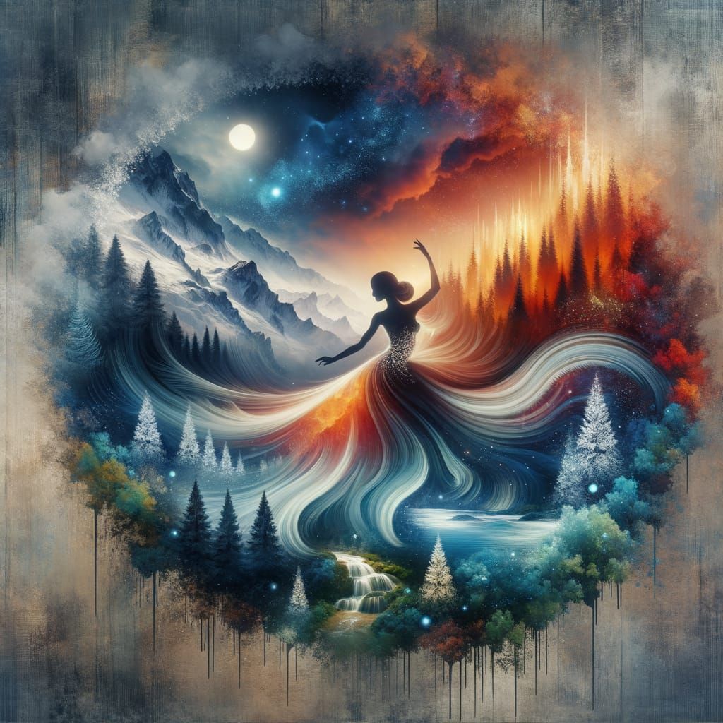 Surrealist Dancer in Dreamlike Landscape