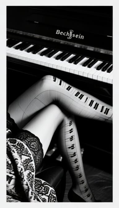 Woman's Legs on Piano Keys Stockings Studio Photo
