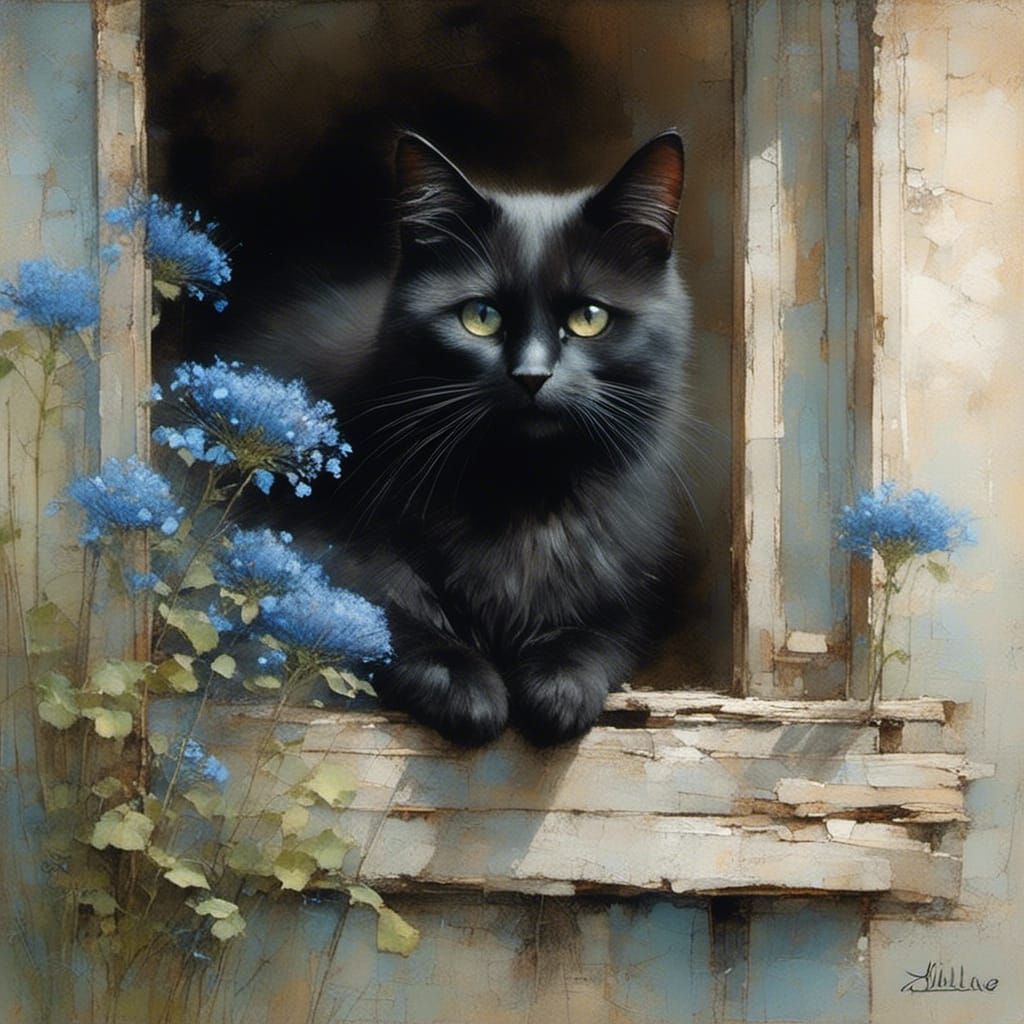 Whimsical Black Cat Portrait with Prismatic Eyes