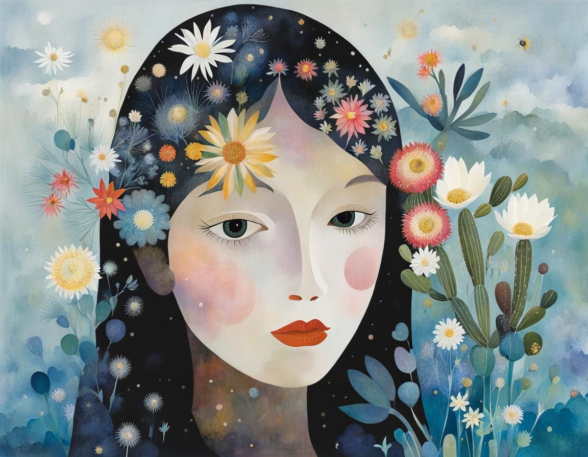 Moonlit Cactus Silhouette in Double Exposure