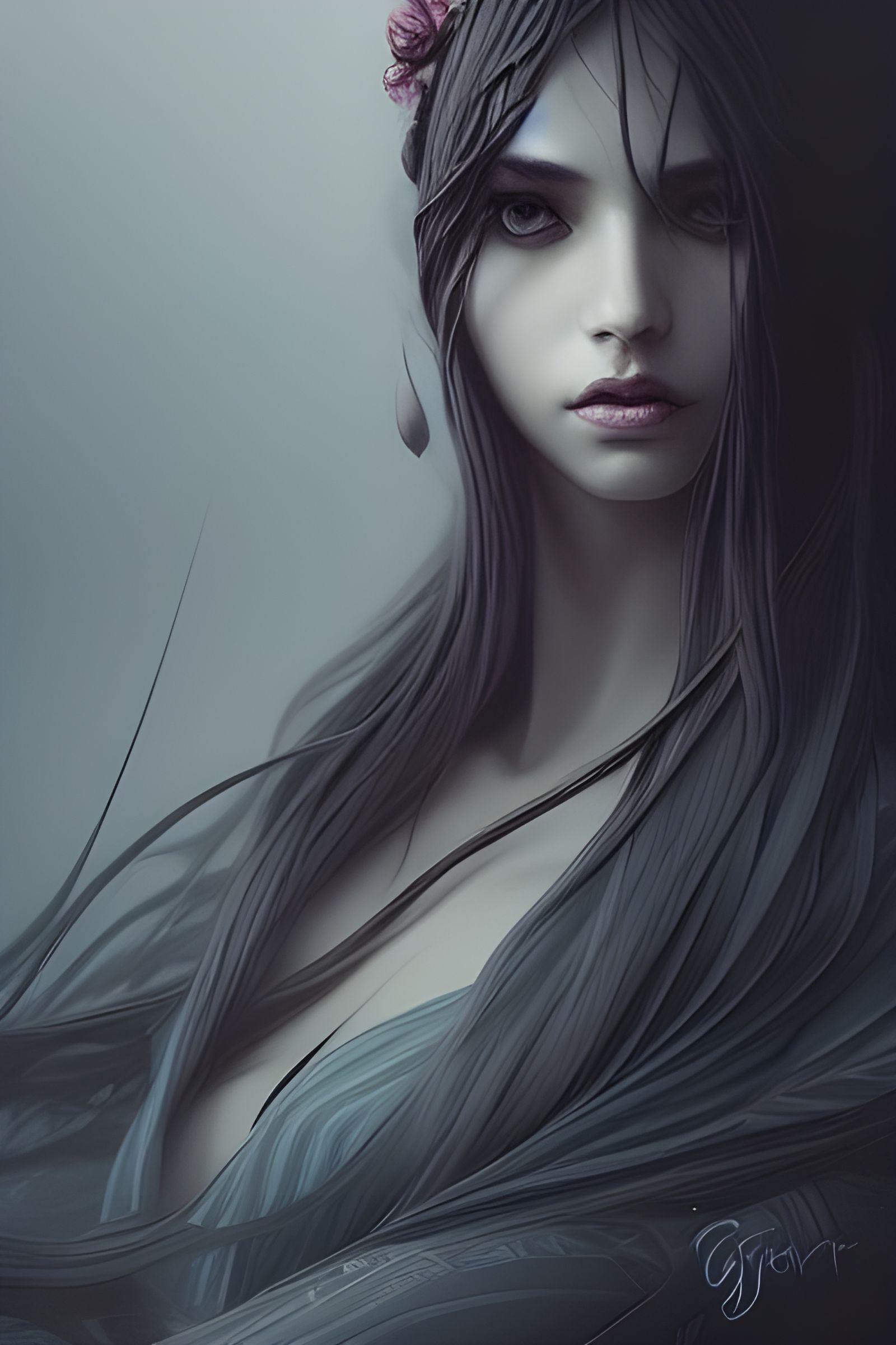 Elegant Goddess Portrait in Digital Illustration Style
