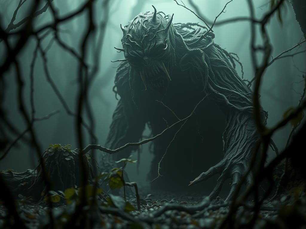 Eerie Swamp Thing in Mist: Dark Fantasy Photography