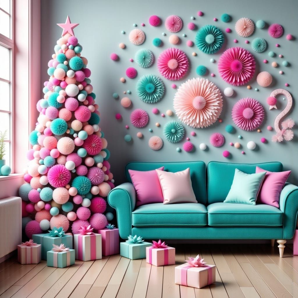 Candyland Christmas Living Room Interior Illustration