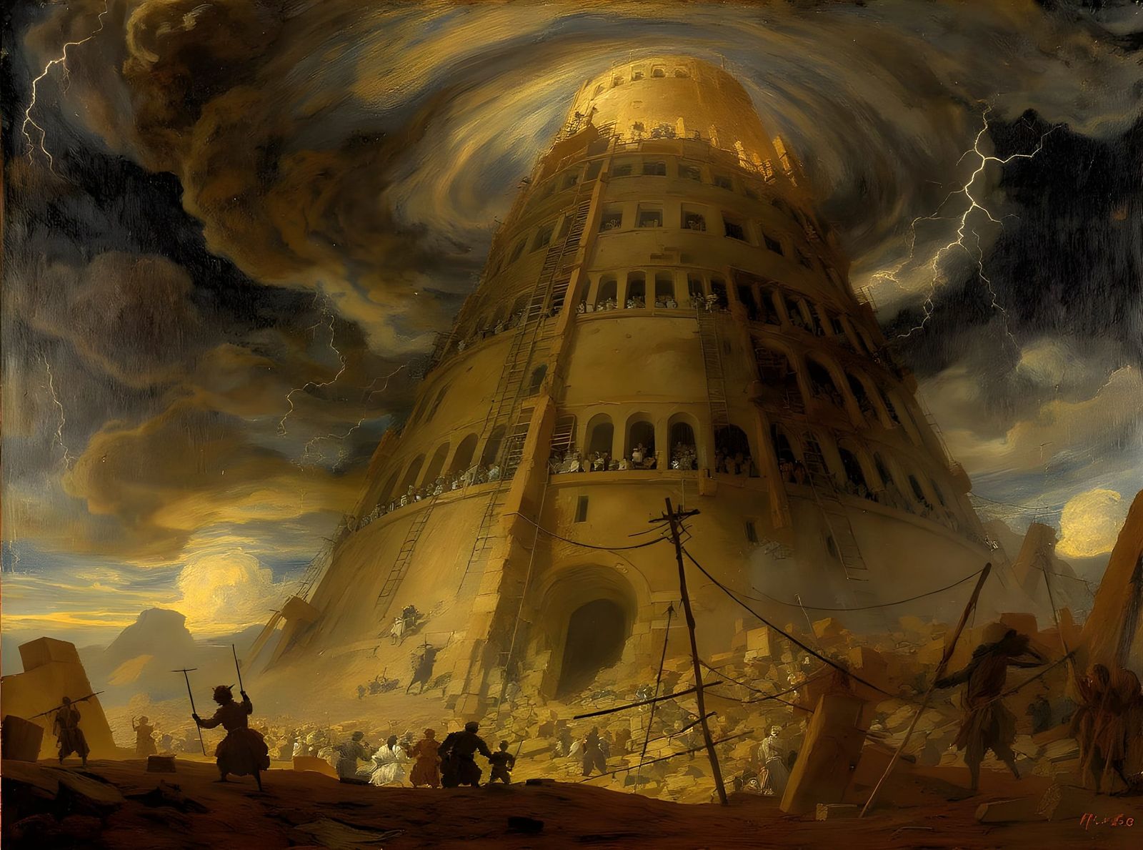 Tower of Babel Bible Illustration in Goya Style
